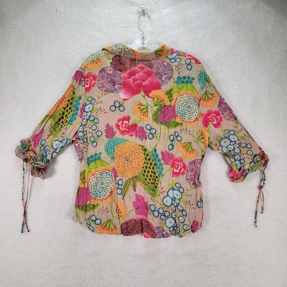 Y2K Caviar Mother of Pearl Floral Collar Maximalist Ruffle Sleeve Button Blouse - Picture 10 of 12